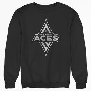 NEW Las Vegas Aces Silver Logo Long Sleeve Fleece Crew Sweatshirt BLACK